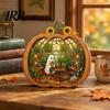 Autumn Pumpkin Table Decor Halloween Ghost Wooden Tabletop Ornament, 2D Flat Cute Reading Bathing Fall Harvest Home Decoration Watering Plaque