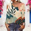 Women Plus Size White Abstract Printed Round Neck Long Sleeve Pullover Sweatshirt