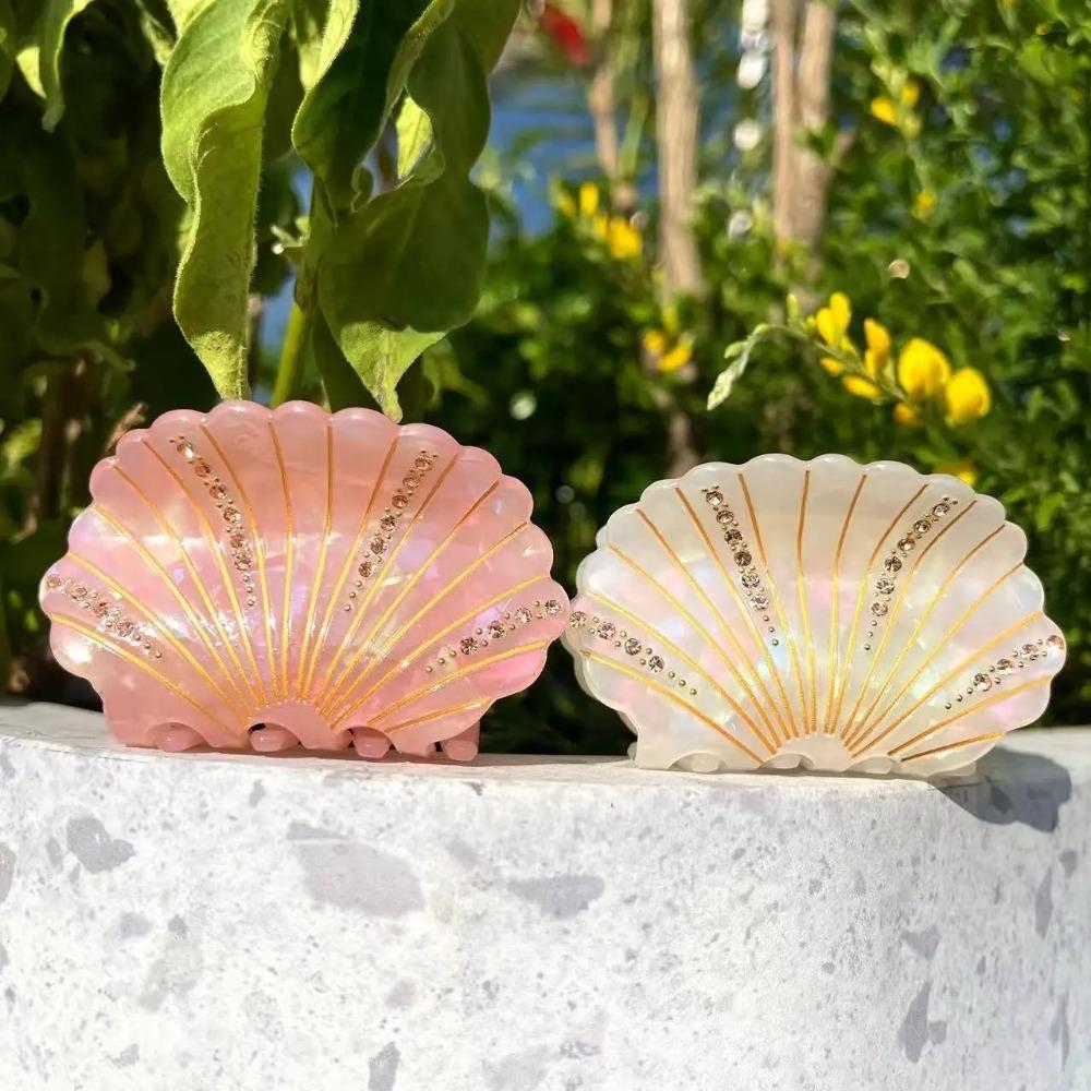 Non-slip Shell Shark Clip Jewelry Rhinestone Crab Clip Fashion Acetate Shell Hair Claw  Ladies