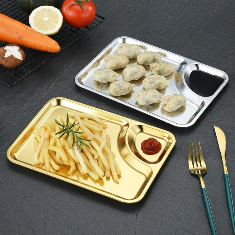 Stainless Steel Barbecue Plate Rectangular Snack Plate Grill Pan Fried Chicken Plate With Dipping Tray Dumpling Plate