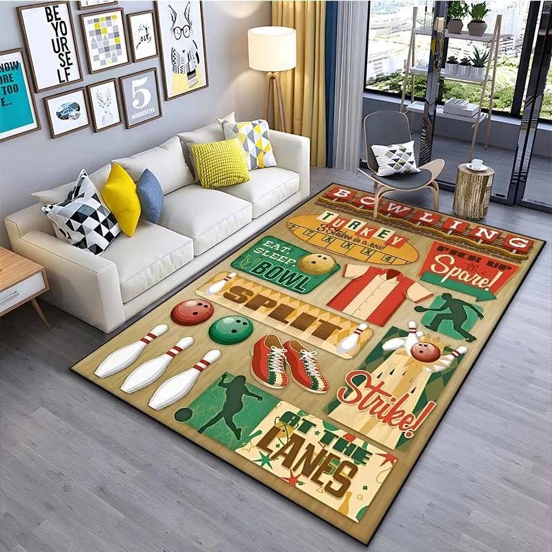 

Bowling Party Area Rug for Boys Bedroom Living Room Decor Bowling Ball Carpet Sport Theme Floor Mat Non Slip Entrance Doormat 40x60cm 16x24 inch