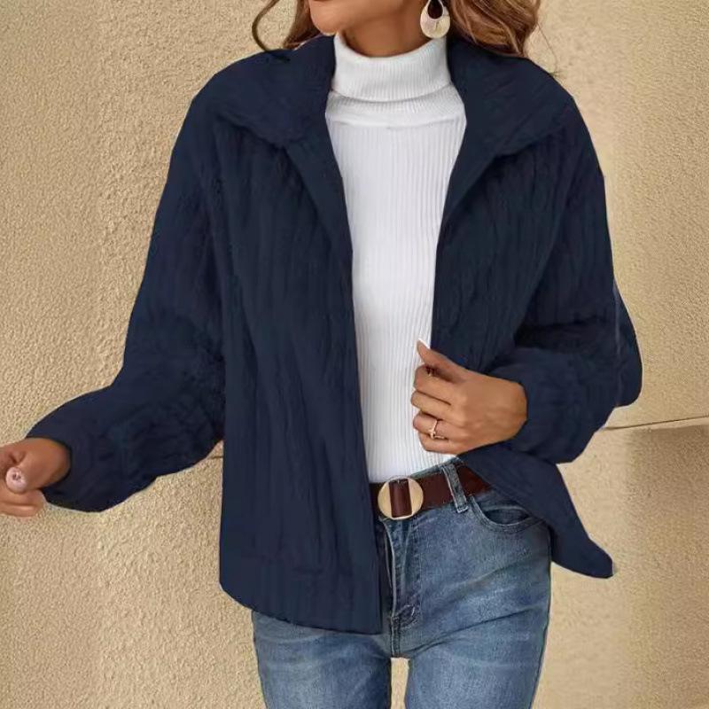 2024 Autumn/Winter Women's Ribbed Plush Lapel Cardigan Jacket