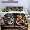3PC Custom Name Royal Majesty: Lion Tiger Bedding Set Duvet Cover Closure Includes 1 Duvet Cover & 2 Pillowcases for Bedroom