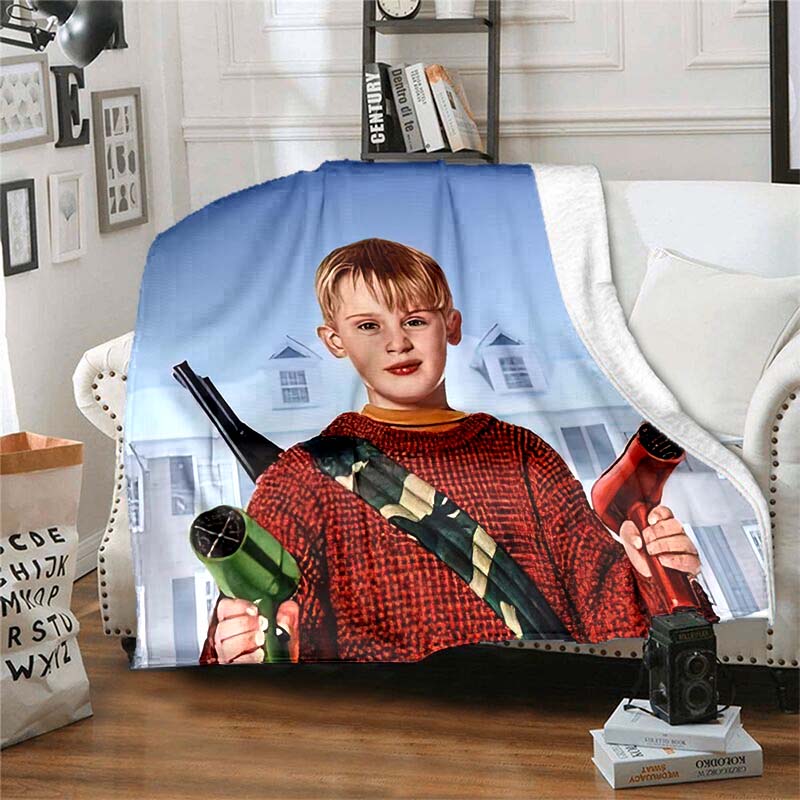 Home‑Alone Movie Print Flannel Blanket Soft Warm Throw For Bedroom Sofa Indoor Xmas Home Decor Holiday Movie Fan Birthday Gift