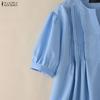 ZANZEA Blusa Casual da Donna Girocollo Tinta Unita Ampia Manica Corta
