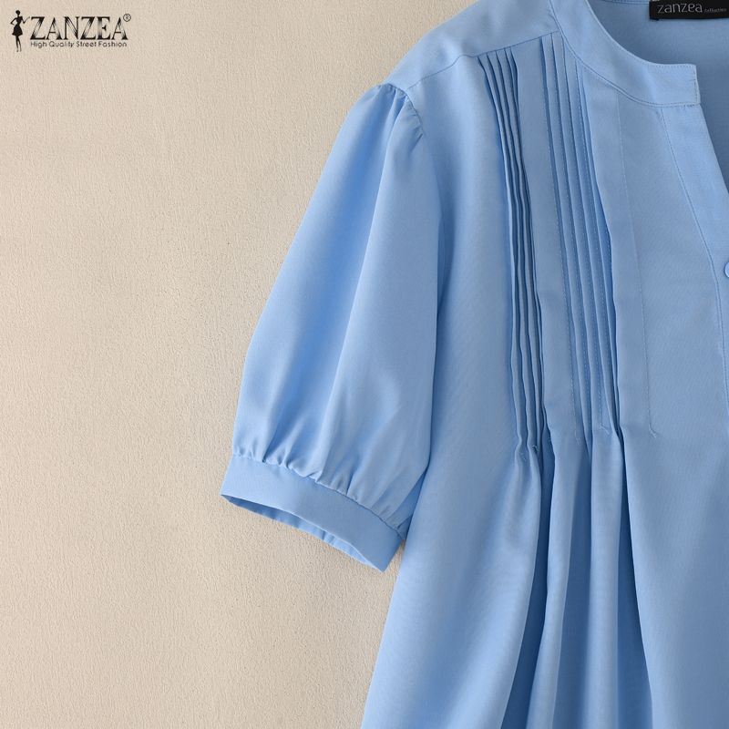 ZANZEA Blusa Casual da Donna Girocollo Tinta Unita Ampia Manica Corta