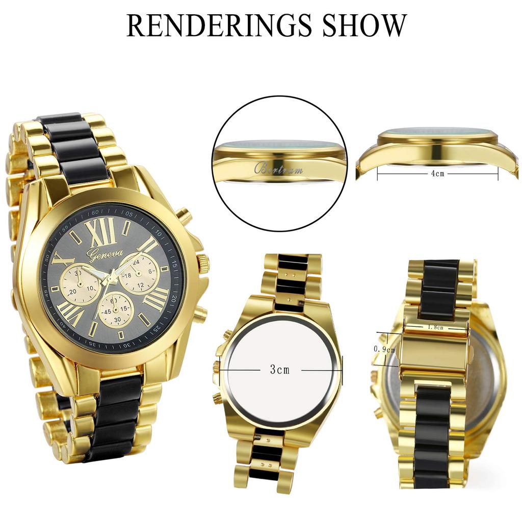 JewelryWe Men's Fashion Watch with Analog Display, Quartz Movement, Roman Numerals, Silicone Band, and Water Resistant (Black or Gold)
