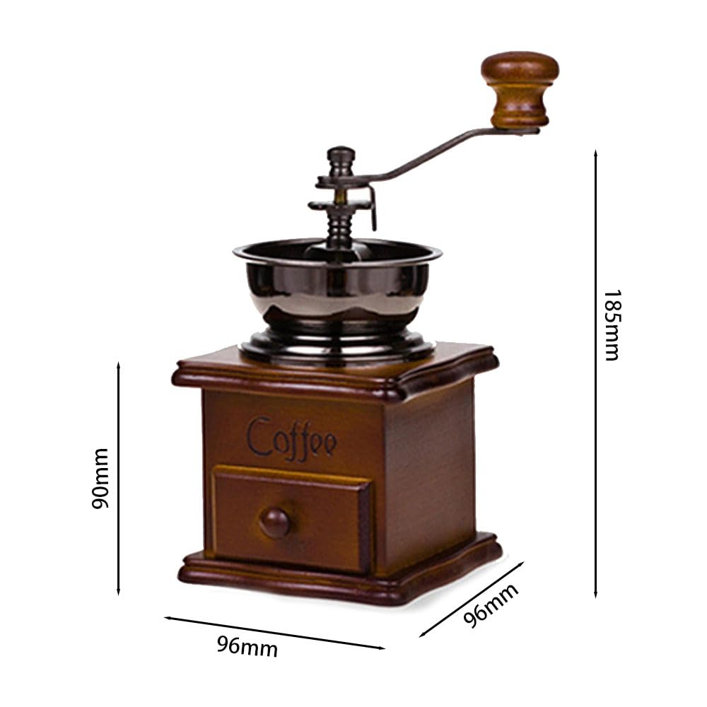 Portable Wooden Coffee Mill with Ceramic Mortar, 304 Steel Spoon and Brush Included, Compact, Lightweight, Portable, Easy To Clean, and Adjustable