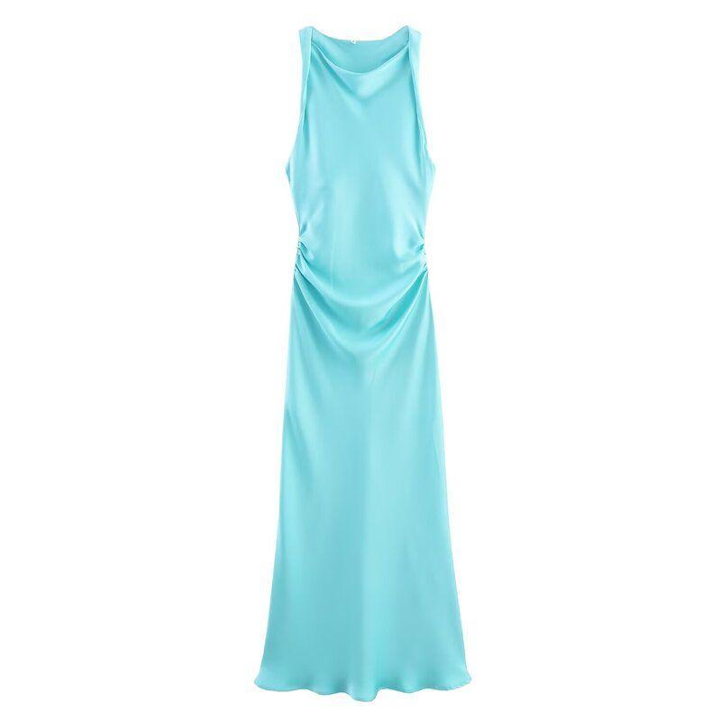 

Fashion Style 2024 Spring New Arrival Women s Clothing Elegant Silk Satin Texture Midi Skirt Dress 8372090 800 Ice Blue L