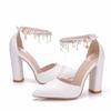 Sexy High Heels Wedding Prom Women Sandals String Bead Buckle Strap PU 10CM Square Heel Party Dance Mature Women Shoes White