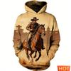 Retro Cowboy Pferd Grafik 3D Druck Hoodies Für Männer Interessantes Tier Design Herren Damen Streetwear Pullover Lässiges Sweatshirt
