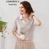 Women's Striped Mulberry Silk Blend Polo T-Shirt