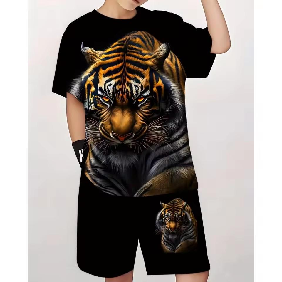 Summer men's T-shirt set, men's clothing T-shirt set, retro street style loose T-shirt short sleeved and shorts set, lightweight