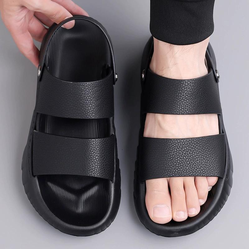 Business Men's Genuine Leather Sandals Large Size Roman Beach Shoes Open-toed Fish Mouth Sandals Men's Platform Shoes Slippers