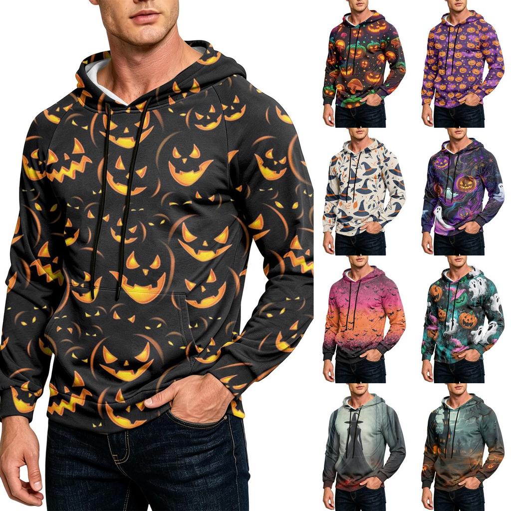 Men's Casual Loose Fit Hoodie with Kangaroo Pocket and Drawstring Printed Sweatshirt
