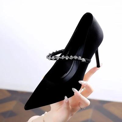 Spring  New French Rhinestone Pointed White High Heels Temperament Patent Leather Shoes Women Wedding Pumps