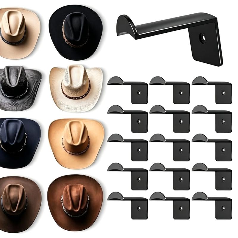 Wall-Mounted Hat Hanger Set with 16 ABS Holders and L-Profile Design for Cap Storage In Closets, Entryways and Bedrooms