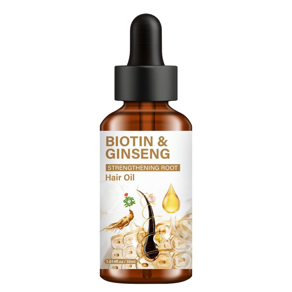 Biotin Ginseng Hair Care Essential Oil, Enhances Hair Fullness and Vitality, Strengthens Root Strength, Promotes Hair Growth, 60ml