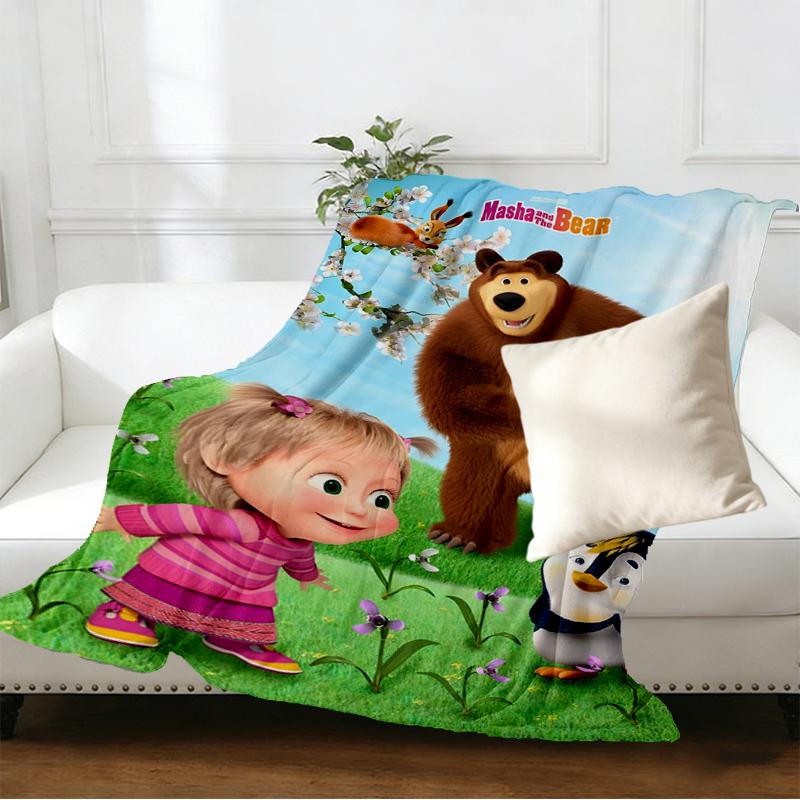 Masha and The Bear Print Blanket - Soft & Comfortable, for Bedroom, Travel, Sofa, Home Decoration - Birthday Christmas Gift for Friend