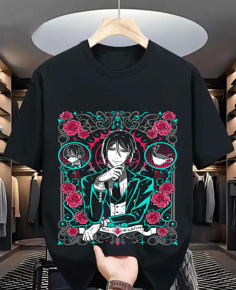 

Футболка Себастьяна и Сиэля Футболка Темный дворецкий Футболка Сиэля Фантомхайва Подарочная футболка для девушки L