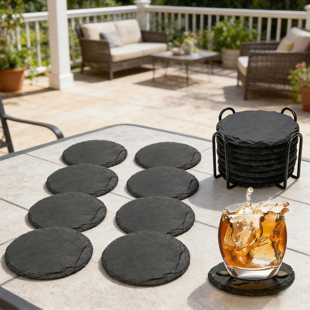 4-Inch Square Slate Drink Coasters Set with Anti-Scratch Bottom Blank Rock Coasters for Drink Coffee Bar Kitchen Home Decor