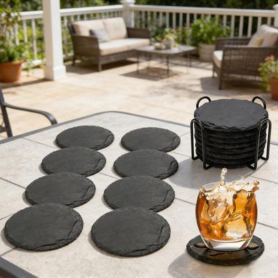 4-Zoll-Quadrat-Schiefer-Getränkeuntersetzer-Set mit kratzfester Unterseite Leere Steinuntersetzer für Getränke Kaffee Bar Küche Heimdekoration