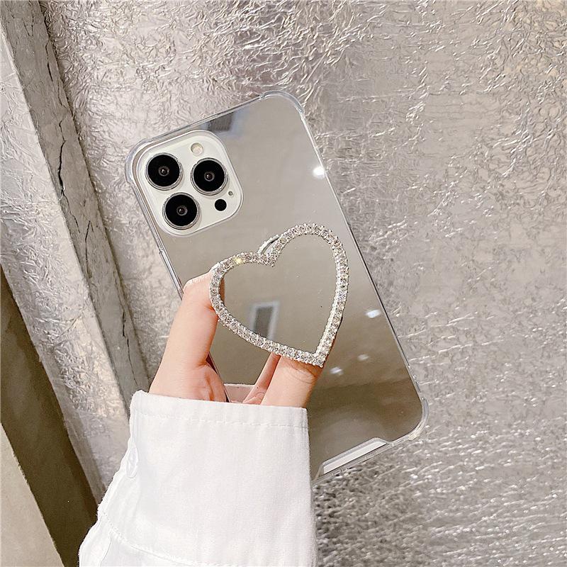 

iPhone 13/14/12 Anti-Drop Phone Case with Mirror Heart Bracket & Diamond Design iPhone 17 Pro Max