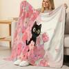 Soft Flannel Blanket – Black Cat Cherry Blossom Series, Warm Cozy for Home Leisure, Multi-Use Daily, Ideal for Christmas & Halloween