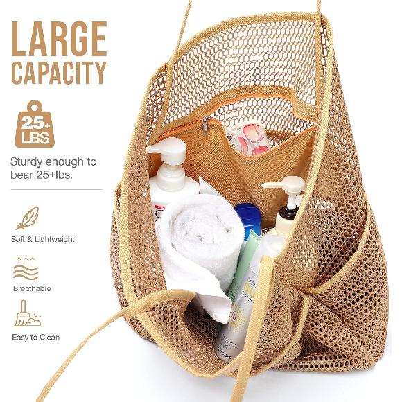 Beach Bag with Mini Pocket Beach Tote Bags for Women Large Foldable Mesh Swimming Pool Travel Bags Sandproof