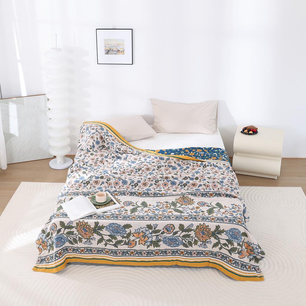Floral Birds Cotton Towel Blanket, Bedspread For Bed, Sofa, Picnic, Travel, Yarn Dyed Jacquard, Mechanical Wash, 17 Styles
