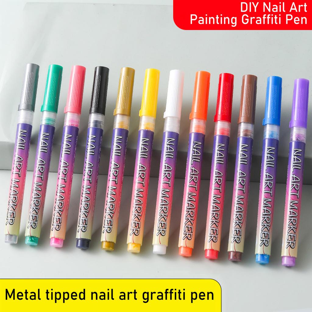 NAILSARTMARKER0.5mmDrawing Pen, Nail Painting Pen, DIY , Quick,drying, Colored Pen For Drawing Flowers And Outlining ,12 Colors36ml,