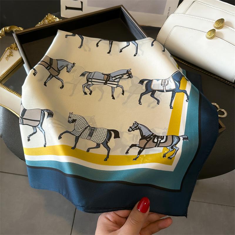 

Весна/лето дышащий шейный платок с принтом лошади модный 70 см квадратный шарф для женщин темпераментные искусственные шелковые банданы