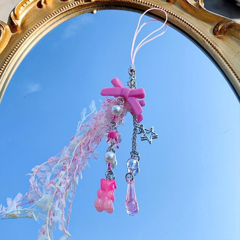 Acrylic Bows Keychain Pendant Multicolor Lace Ribbon Pendant Key Chain Fashionable Decoration for Phones Car Keys Bags