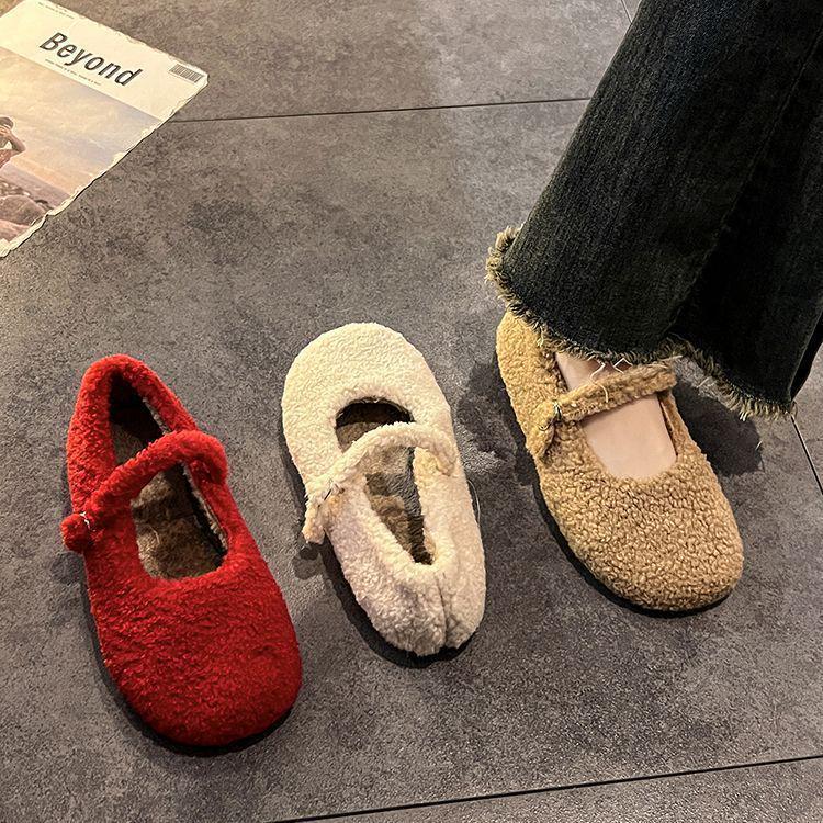 Mary Jane Women's Furry Velvet Flat Shoes - 2025 Autumn/Winter Korean Style