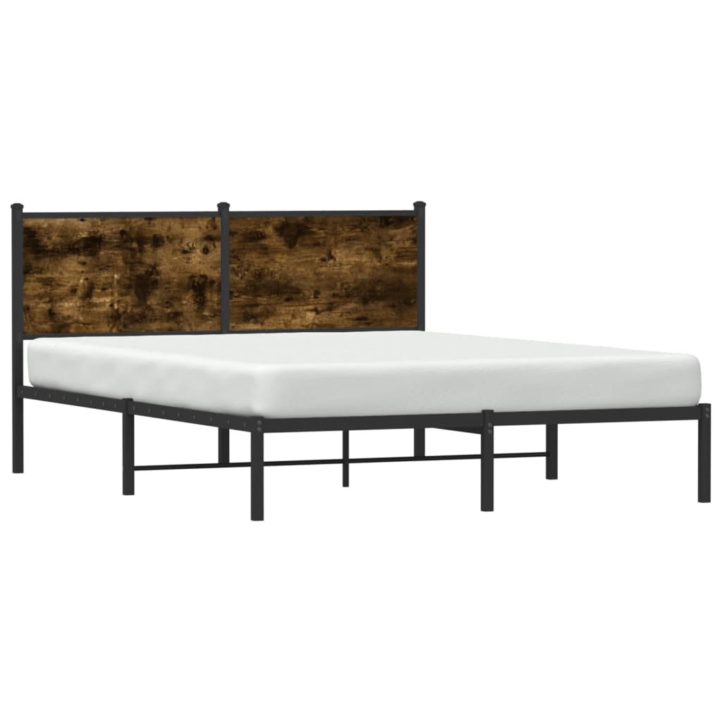 Metal Bed Frame Without Mattress Smoked Oak Finish 140 X 200 Cm
