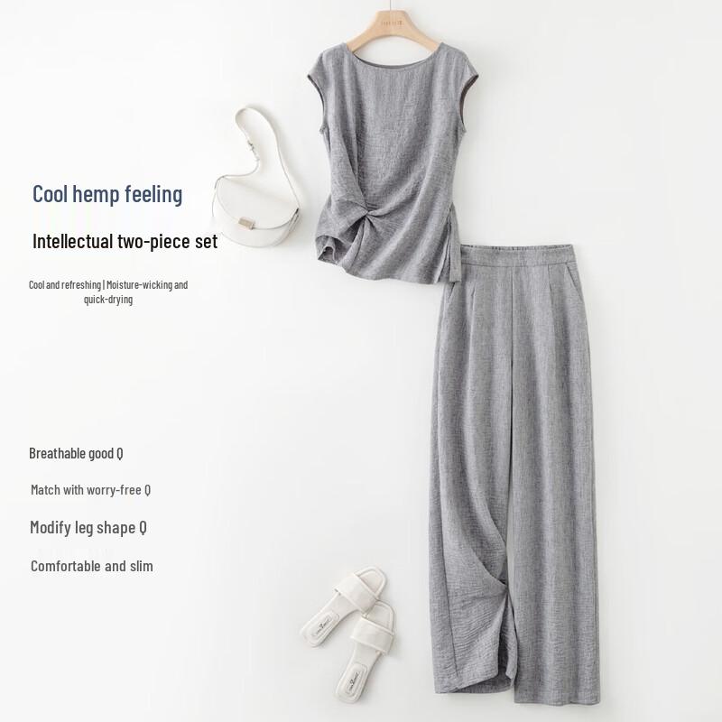 IHIMI Women s Elegant Linen-Feel Twist Front Two-Piece Set S