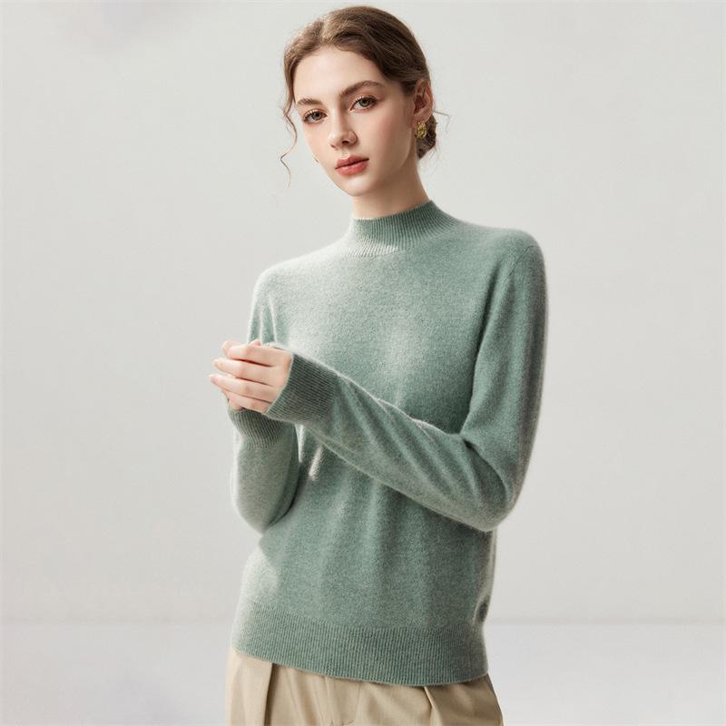 Lekasha Women's Cashmere Goat Wool Twelve-Needle Half-High Collar Sweater - Autumn/Winter Base Layer