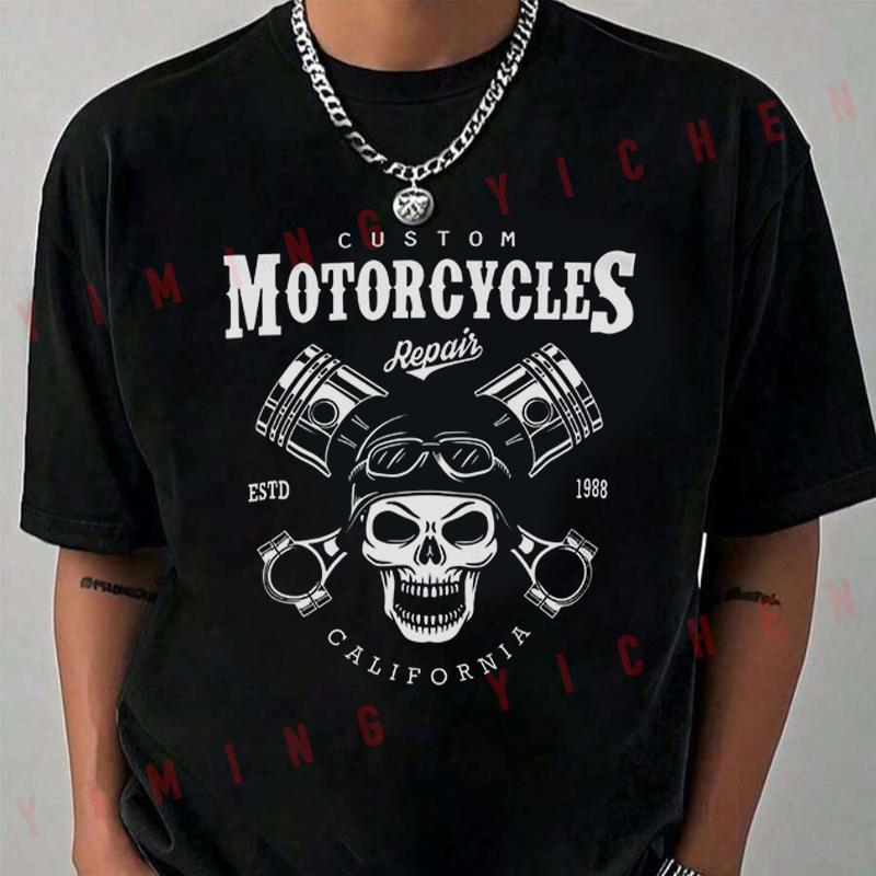 Motorcycle Skull Screwdriver Biker T-Shirt Moto Riders Men's Casual O-Neck Tops Tee 2026