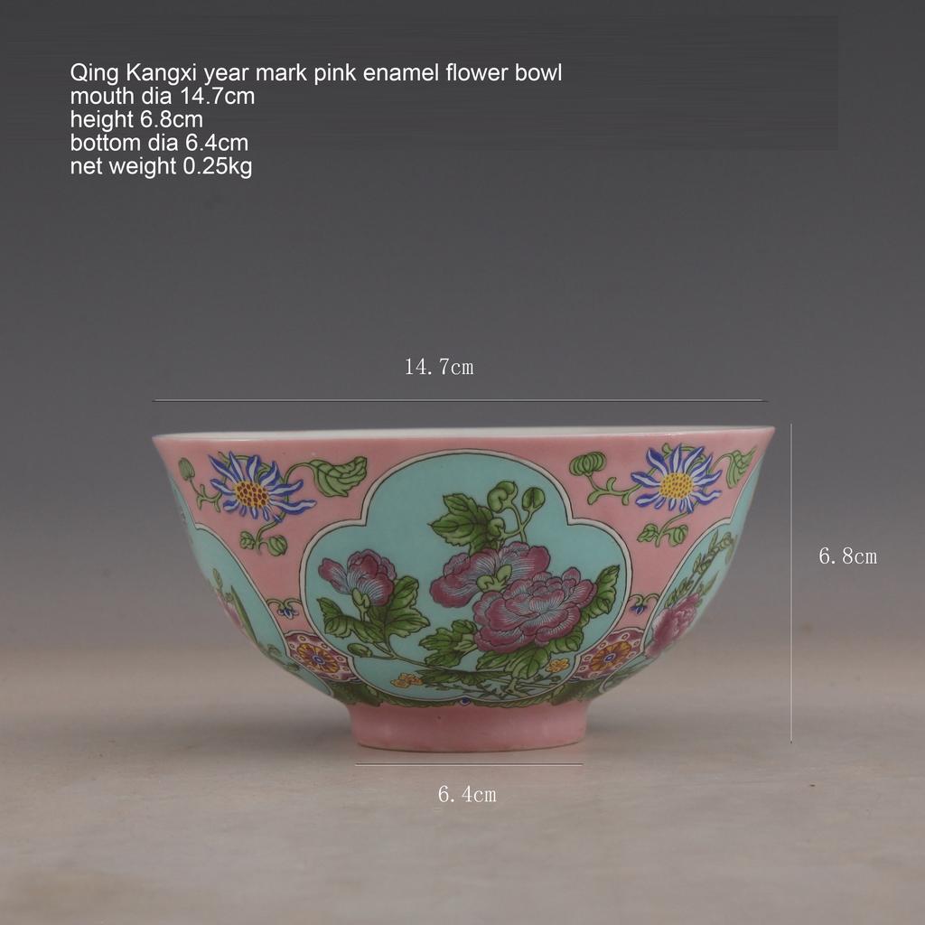 Qing Kangxi Rosa Emaille Blumenschale Kangxi Jahreszeichen Handbemalt Rotes Material Manuelle Bemalung