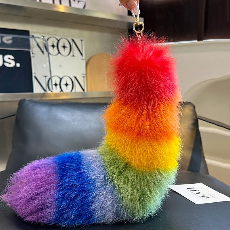 Huge Fluffy Faux Fur Fox Tail Keychain Bag Charms Therian Tail Fox Tail Keychain Fur Pendant Key Chain Plush Pendant Gift For