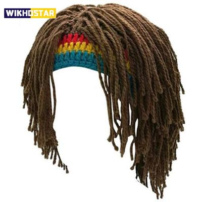 Jamaican Knitted Wig Braid Hat Unisex Hair Hat Handmade Fancy Wig Caps Halloween Ghost House Wig Black