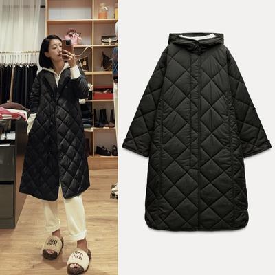 Fall/Winter Women's Series Quilted Long Sleeve Hooded Waterproof Warm Cotton Jacket Long Coat