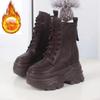 Fashion 12CM Autumn Platform Ankle Boots Women Chunky Shoes Lace-up Tennis Sneakers Woman Leather Boots Walking Shoes