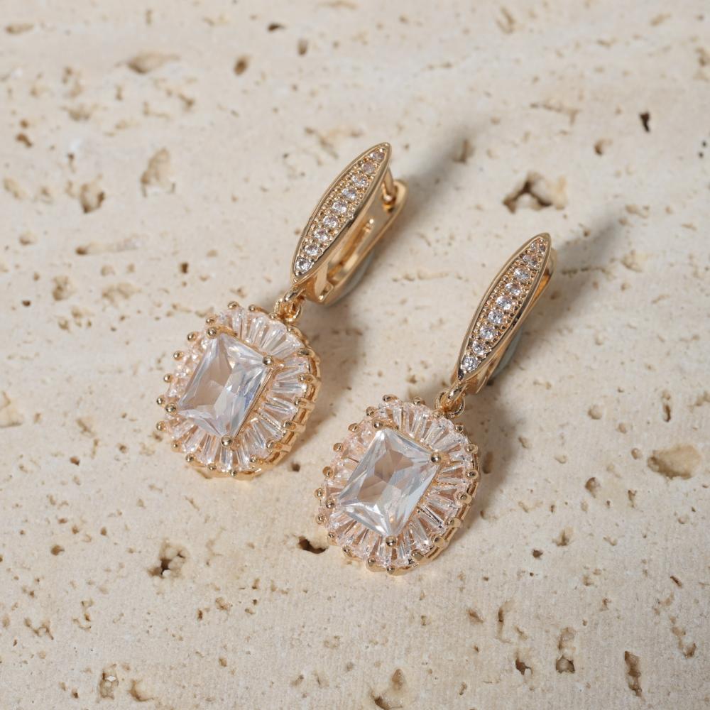 1 Pair Luxury Square Dangle Earrings for Women Zirconia Earring Jewelry Wedding Party Accessories