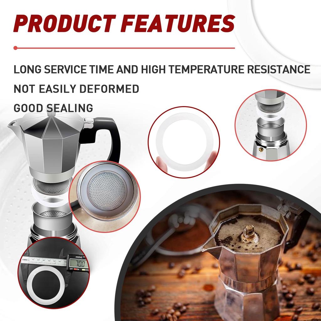 Set 6 garnituri inel de etanșare Bialetti Moka Express Dama (Capacitate 6 cești) - Inele de etanșare de rezervă din silicon alimentar pentru cafetiera din aluminiu de aragaz