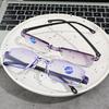 2Pairs Men Women Rimless Reading Glasses Anti Blue Light Bifocal Far Near Magnification Eyewear Presbyopic Glasses +100 +400