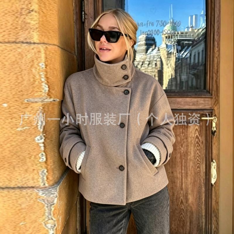 Womens Casual Stand Collar Long Sleeve Solid Color Commute Jacket Outerwear