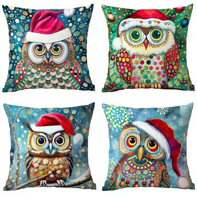 Neuer Weihnachts-Kissenbezug Weihnachten Aquarell Eule Aquarell Cartoon Zuhause Wohnzimmer Sofa Kissen