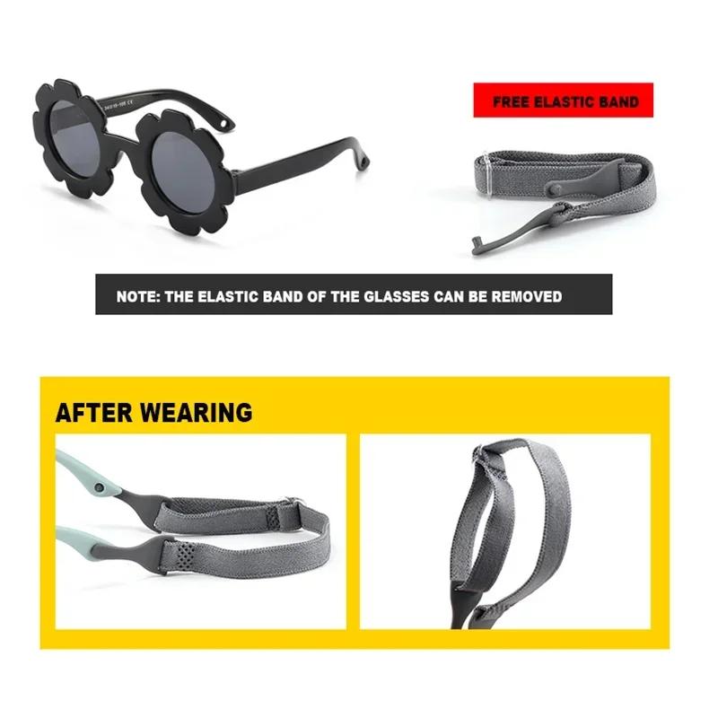New Bendable Polarized Sunglasses with Strap for Newborn Baby Girls Boys 0-24 Months Flower Design