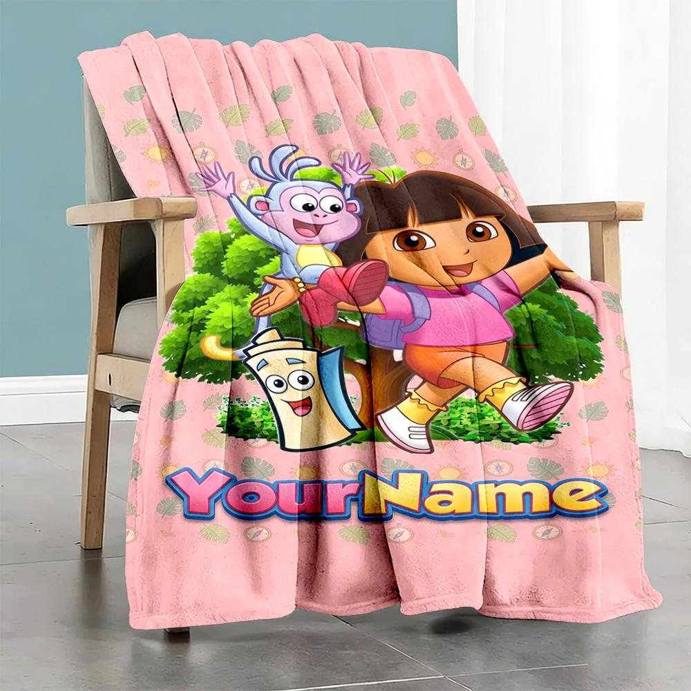 Dora Explorer Customize Text Blanket Throw Customizable Blanket Soft & Cozy Versatile for Bed Seaside Office Chair Nap Ideal for All Seasons